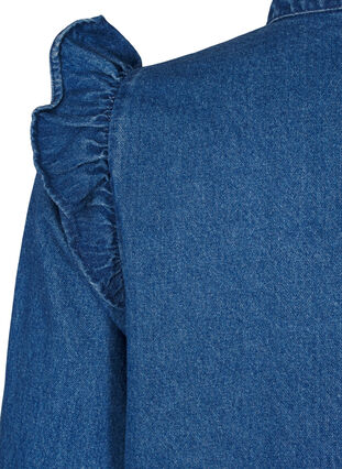 Zizzi Denim jurk met ruches en A-lijn, Blue Denim, Packshot image number 3