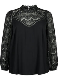 Blouse met lange mouwen en kant, Black