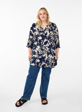 Zizzi Tuniek met print en 3/4 mouwen, Navy Blazer AOP, Model image number 2