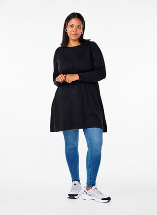 Zizzi Gebreide jurk in katoen-viscose blend, Black, Model image number 2