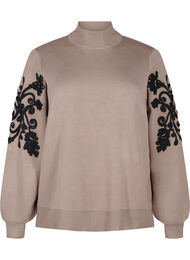 Gebreide blouse met borduursel, Desert Taupe Comb