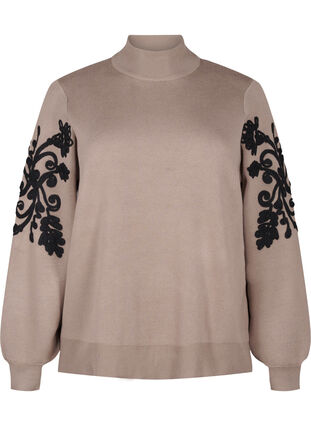 Zizzi Gebreide blouse met borduursel, Desert Taupe Comb, Packshot image number 0