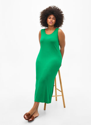 Zizzi Mouwloze, geribde jurk van viscose, Jolly Green, Image image number 0