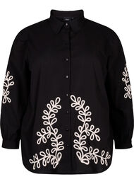 Los katoenen shirt met borduursel, Black