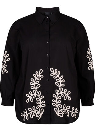 Zizzi Los katoenen shirt met borduursel, Black, Packshot image number 0