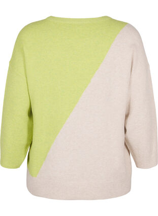 Zizzi Gebreide blouse met ronde hals en colorblock, Tender Shoots Comb, Packshot image number 1