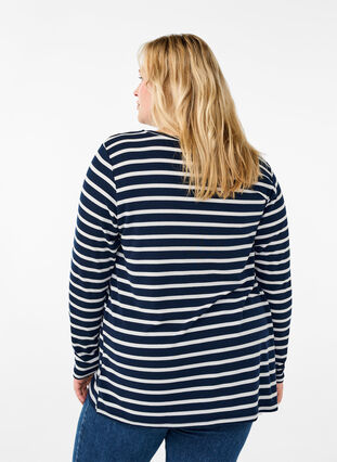 Zizzi Blouse met lange mouwen en strepen, Evening Blue Stripe, Model image number 1