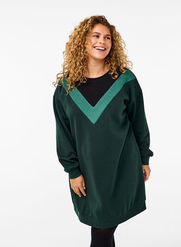 Zizzi Lang sweatshirt met colourblock, Scarab Color Block, Model image number 0