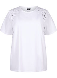 T-shirt van biologisch katoen met geborduurde details, Bright White