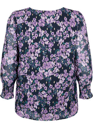 Zizzi Bloemenblouse met lange mouwen en v-hals, Black Small Fl. AOP, Packshot image number 1