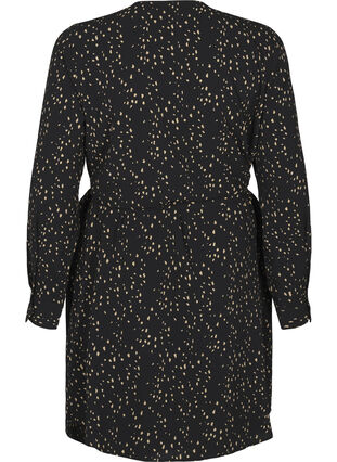 Zizzi Jurk met lange mouwen en trekkoord, Black w. Dot AOP, Packshot image number 1