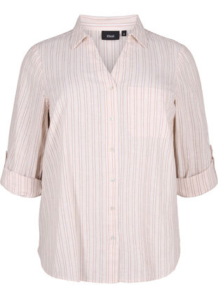 Zizzi Shirtblouse met knoopsluiting van katoen-linnenmix, Sandshell White, Packshot image number 0