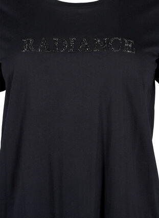 Zizzi Katoenen T-shirt met strasmotief, Black w. Radiance, Packshot image number 2