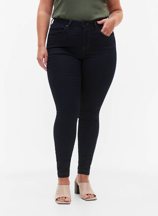 Zizzi Super slim Amy jeans met hoge taille, Tobacco Un, Model image number 2