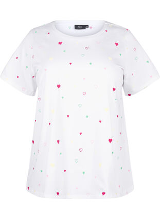 Zizzi T-shirt van biologisch katoen met citroenen, White Heart Emb., Packshot image number 0