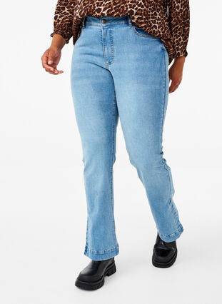 Zizzi Bootcut jeans met split, Blue Denim, Model image number 2