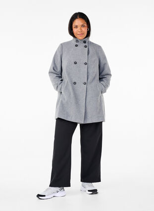 Zizzi Korte trenchcoat met A-lijn, Light Grey Melange, Model image number 2