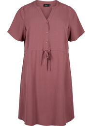 Jurk met korte mouwen en strik in de taille, Rose Brown