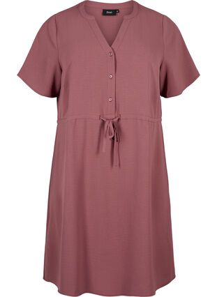 Zizzi Jurk met korte mouwen en strik in de taille, Rose Brown, Packshot image number 0