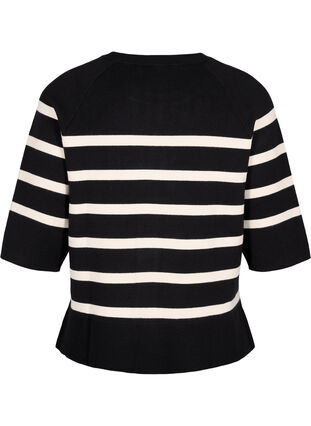 Zizzi Gebreide blouse met 3/4 mouwen en strepen, Black Birch Stripes, Packshot image number 1