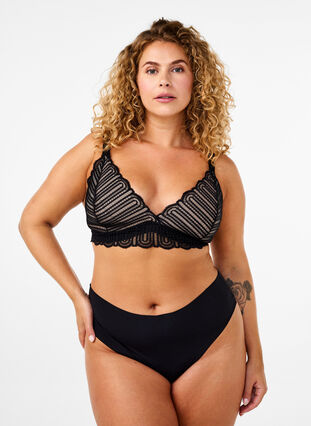 Zizzi Bralette met kant en zachte vulling, Black, Model image number 2