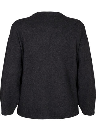 Zizzi Gebreide blouse met ronde hals en middennaad, Dark Grey Melange, Packshot image number 1