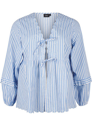 Zizzi Gestreepte blouse met open voorkant en geborduurde details, C. Blue White Stripe, Packshot image number 0