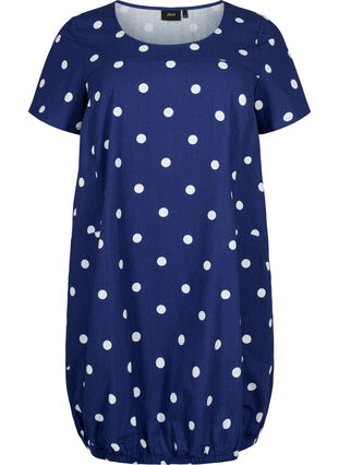 Zizzi Bedrukte katoenen jurk met korte mouw, Medieval Blue, Packshot image number 0
