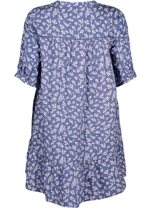Zizzi Korte viscose jurk met kanten rand en A-lijn snit, M. Blue Flower AOP, Packshot image number 1