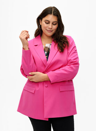 Zizzi Klassieke blazer met knoopsluiting, Pink Yarrow, Model image number 0
