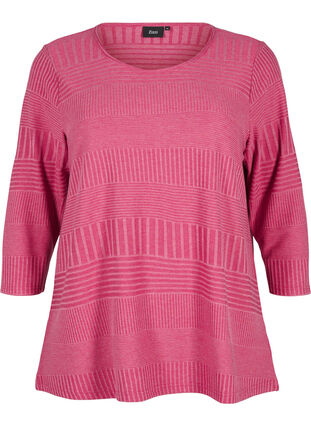 Zizzi Blouse met driekwartmouwen en een gestreept patroon, Malaga Mel., Packshot image number 0