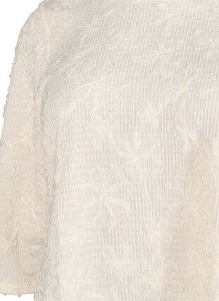 Zizzi Blouse met 3/4 mouwen en 3D bloemen, Warm Off-white, Packshot image number 2