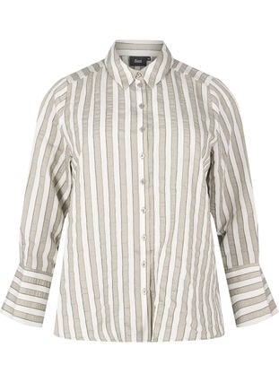 Zizzi Los T-shirt met strepen, Sand w. Black Stripe, Packshot image number 0