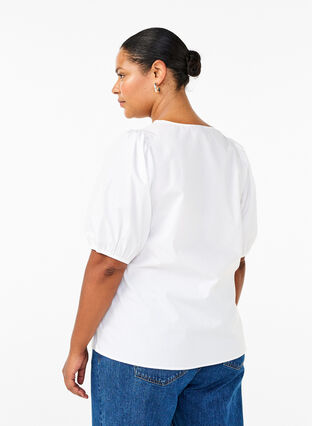 Zizzi Blouse met korte mouwen en kant detail, Bright White, Model image number 1