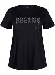 Katoenen T-shirt met strasmotief, Black w. Dream