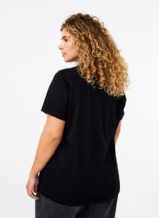 Zizzi Basic katoenen T-shirt met ronde hals, Black, Model image number 1