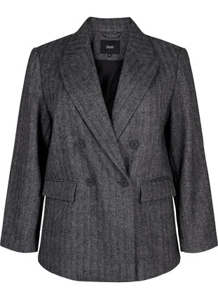 Zizzi Blazer van wolmix met zakken, Dark Grey Melange, Packshot image number 0