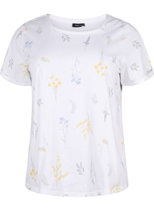 Zizzi T-shirt van biologisch katoen met bloemenprint, Bright W. AOP, Packshot image number 0