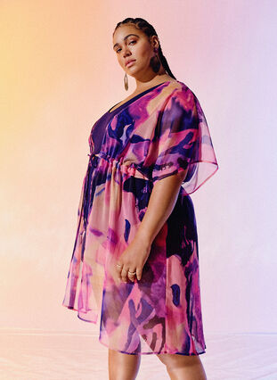 Zizzi Strand kimono met print., Purple Swirl, Image image number 0