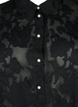 Zizzi Jacquard overhemd met parelknopen, Black, Packshot image number 2