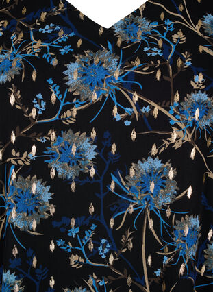 Zizzi Bloemenblouse met lange mouwen en v-hals, Black Blue Flower , Packshot image number 2