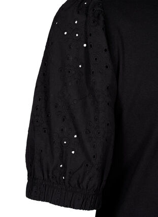 Zizzi Biologisch katoenen blouse met broderie anglaise mouwen, Black, Packshot image number 3