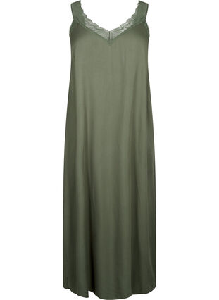 Zizzi Halflange jurk met bandjes van viscose met kant, Thyme, Packshot image number 0