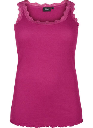 Zizzi Top with lace trim, Raspberry Radiance, Packshot image number 0