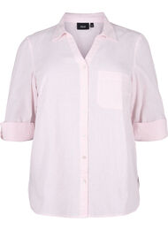 Shirtblouse met knoopsluiting van katoen-linnenmix, Rosebloom White