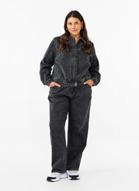 Losse jeans met gekorte lengte, Dark Grey Denim, Model