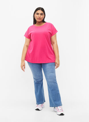 Zizzi T-shirt met korte mouwen van katoenmix, Raspberry Sorbet, Model image number 2