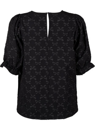 Zizzi Jacquard blouse met korte mouwen en strikjes, Black W. Bow, Packshot image number 1
