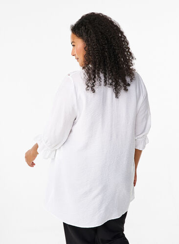 Zizzi Lang viscose shirt met kanten detail, Bright White, Model image number 1