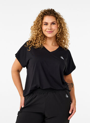 Zizzi T-shirt met V-hals, Black, Model image number 0